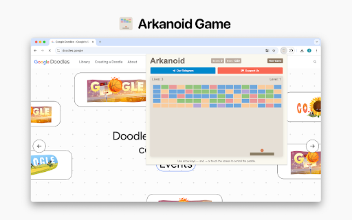 Arkanoid Game from Chrome web store to be run with OffiDocs Chromium online